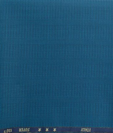 J.Hampstead Men's 60% Wool Super 130's Checks  Unstitched Trouser Fabric (Firozi Blue)
