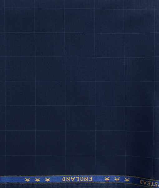 J.Hampstead Men's 60% Wool Super 130's Checks  Unstitched Trouser Fabric (Dark Royal Blue)