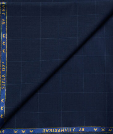 J.Hampstead Men's 60% Wool Super 130's Checks  Unstitched Trouser Fabric (Dark Royal Blue)