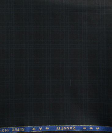 J.Hampstead Men's 60% Wool Super 140's Checks  Unstitched Trouser Fabric (Black)