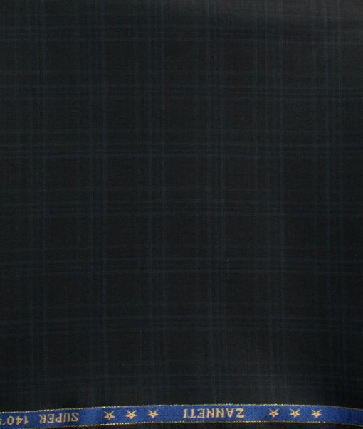 J.Hampstead Men's 60% Wool Super 140's Checks  Unstitched Trouser Fabric (Black)