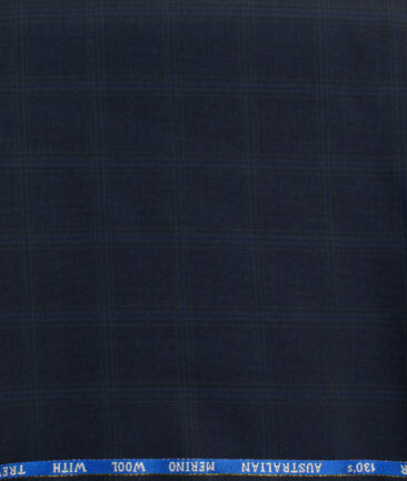 J.Hampstead Men's 60% Wool Super 130's Checks  Unstitched Trouser Fabric (Dark Royal Blue)
