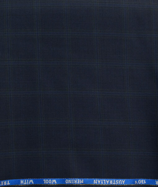 J.Hampstead Men's 60% Wool Super 130's Checks  Unstitched Trouser Fabric (Dark Royal Blue)