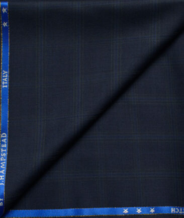 J.Hampstead Men's 60% Wool Super 130's Checks  Unstitched Trouser Fabric (Dark Royal Blue)