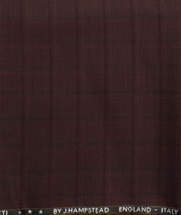 J.Hampstead Men's 60% Wool Super 120's Checks  Unstitched Trouser Fabric (Dark Wine)