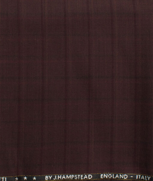 J.Hampstead Men's 60% Wool Super 120's Checks  Unstitched Trouser Fabric (Dark Wine)