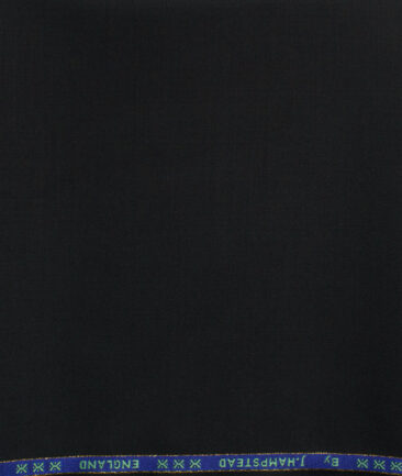 J.Hampstead Men's 60% Wool Super 140's Solids  Unstitched Trouser Fabric (Black)