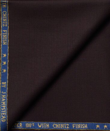 J.Hampstead Men's 60% Wool Super 130's Structured  Unstitched Trouser Fabric (Dark Wine)