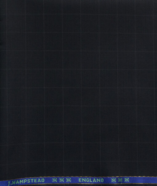 J.Hampstead Men's 60% Wool Super 140's Checks  Unstitched Trouser Fabric (Dark Navy Blue)