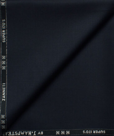 J.Hampstead Men's 60% Wool Super 170's Solids  Unstitched Trouser Fabric (Dark Navy Blue)