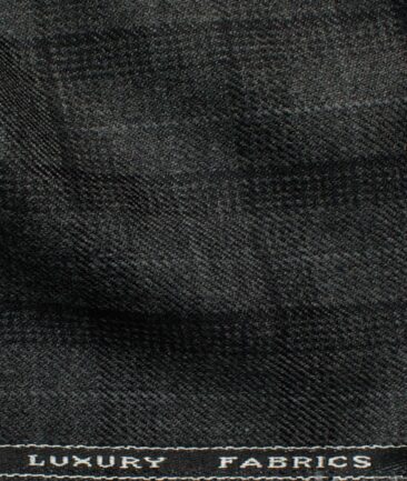 OCM Men's 50% Merino Wool  Checks  2 Meter Unstitched Tweed Jacketing & Blazer Fabric (Grey)