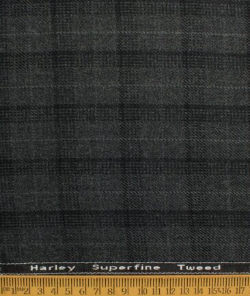 OCM Men's 50% Merino Wool  Checks  2 Meter Unstitched Tweed Jacketing & Blazer Fabric (Grey)