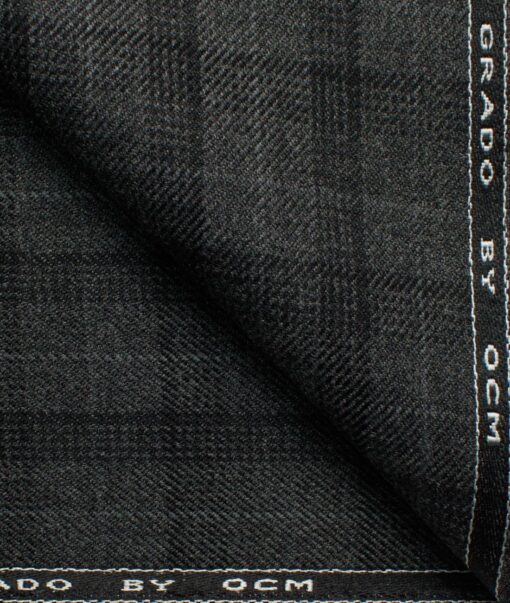 OCM Men's 50% Merino Wool  Checks  2 Meter Unstitched Tweed Jacketing & Blazer Fabric (Grey)