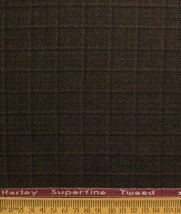 OCM Men's 50% Merino Wool  Checks  2 Meter Unstitched Tweed Jacketing & Blazer Fabric (Brown)