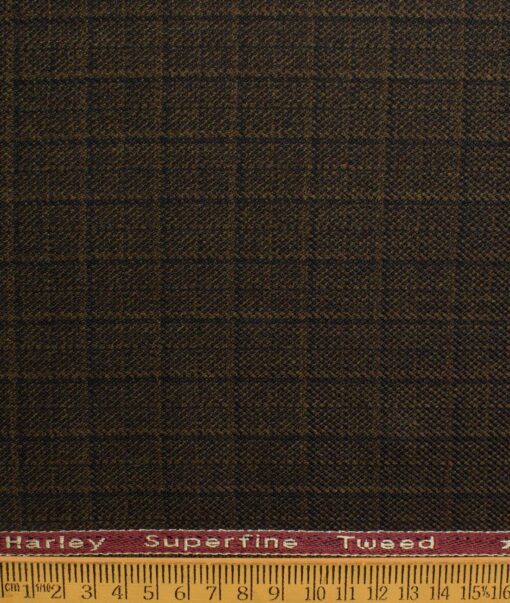 OCM Men's 50% Merino Wool  Checks  2 Meter Unstitched Tweed Jacketing & Blazer Fabric (Brown)