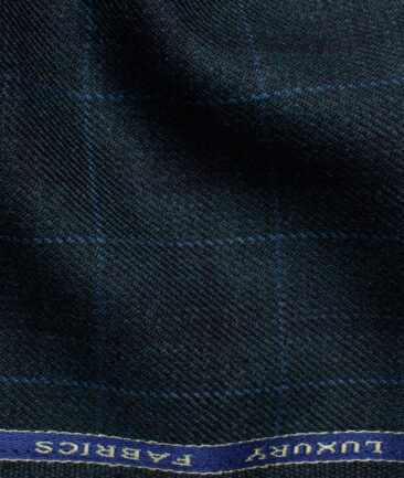 OCM Men's 50% Merino Wool  Checks  2 Meter Unstitched Tweed Jacketing & Blazer Fabric (Dark Sea Green)