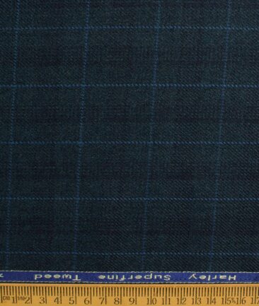 OCM Men's 50% Merino Wool  Checks  2 Meter Unstitched Tweed Jacketing & Blazer Fabric (Dark Sea Green)