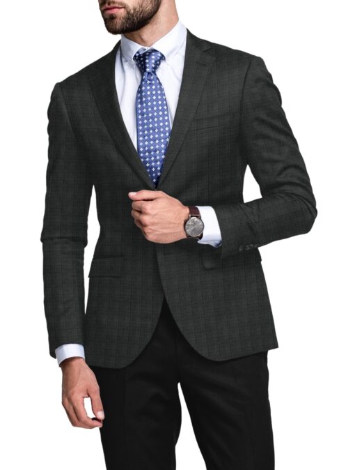 OCM Men's 50% Merino Wool  Checks  2 Meter Unstitched Tweed Jacketing & Blazer Fabric (Dark Grey)