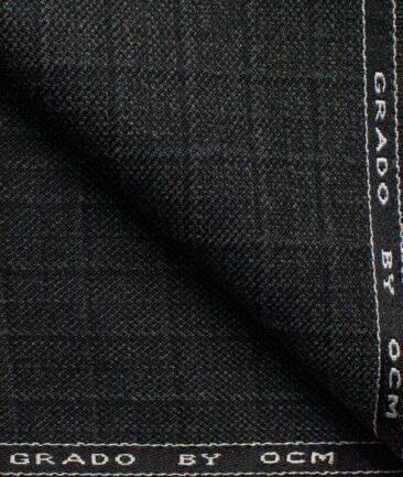 OCM Men's 50% Merino Wool  Checks  2 Meter Unstitched Tweed Jacketing & Blazer Fabric (Dark Grey)