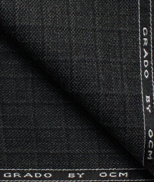 OCM Men's 50% Merino Wool  Checks  2 Meter Unstitched Tweed Jacketing & Blazer Fabric (Dark Grey)