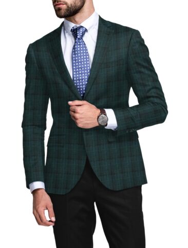 OCM Men's 50% Merino Wool  Checks  2 Meter Unstitched Tweed Jacketing & Blazer Fabric (Pine Green)