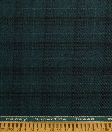 OCM Men's 50% Merino Wool  Checks  2 Meter Unstitched Tweed Jacketing & Blazer Fabric (Pine Green)