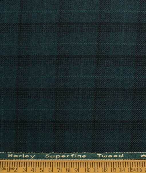 OCM Men's 50% Merino Wool  Checks  2 Meter Unstitched Tweed Jacketing & Blazer Fabric (Pine Green)