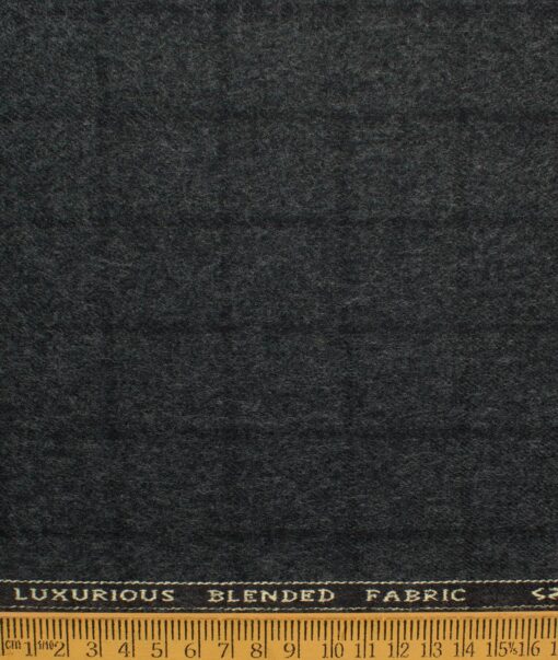 OCM Men's 70% Merino Wool  Checks  2 Meter Unstitched Tweed Jacketing & Blazer Fabric (Dark Worsted Grey)