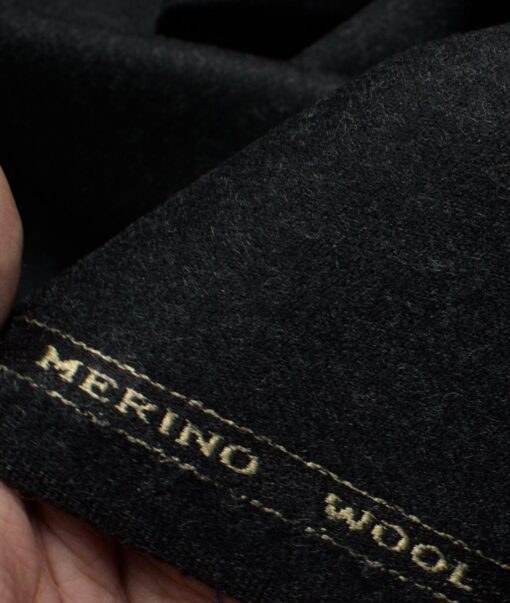 OCM Men's 100% Merino Wool Solids  2.25 Meter Unstitched Tweed Jacketing & Blazer Fabric (Worsted Black)