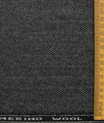 OCM Men's 100% Merino Wool Herringbone  2 Meter Unstitched Tweed Jacketing & Blazer Fabric (Dark Grey)