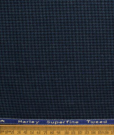 OCM Men's 50% Merino Wool  Houndstooth  2 Meter Unstitched Tweed Jacketing & Blazer Fabric (Blue)
