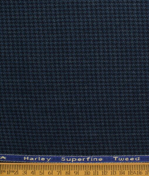 OCM Men's 50% Merino Wool  Houndstooth  2 Meter Unstitched Tweed Jacketing & Blazer Fabric (Blue)