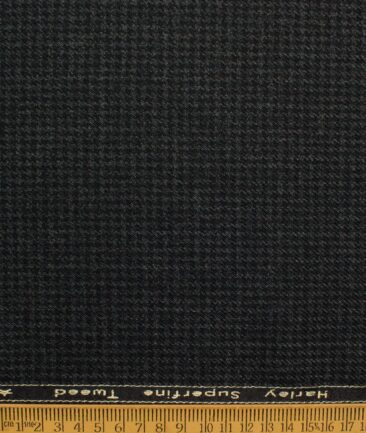 OCM Men's 50% Merino Wool  Houndstooth  2 Meter Unstitched Tweed Jacketing & Blazer Fabric (Black)