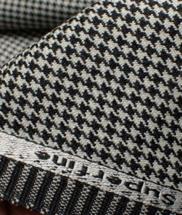OCM Men's 50% Merino Wool  Houndstooth  2 Meter Unstitched Tweed Jacketing & Blazer Fabric (White & Black)