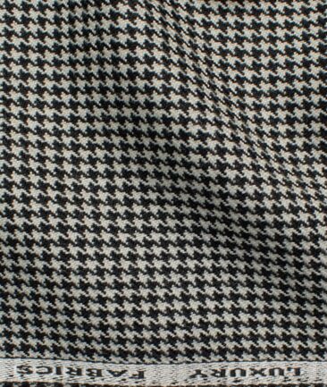 OCM Men's 50% Merino Wool  Houndstooth  2 Meter Unstitched Tweed Jacketing & Blazer Fabric (White & Black)