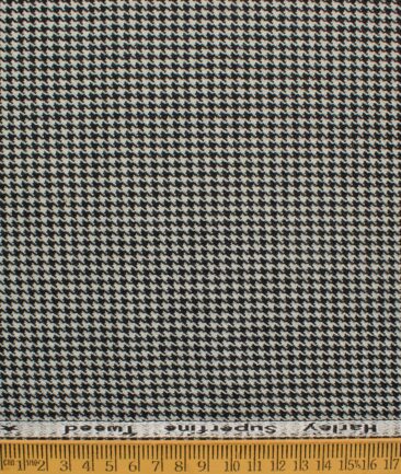 OCM Men's 50% Merino Wool  Houndstooth  2 Meter Unstitched Tweed Jacketing & Blazer Fabric (White & Black)