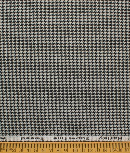 OCM Men's 50% Merino Wool  Houndstooth  2 Meter Unstitched Tweed Jacketing & Blazer Fabric (White & Black)
