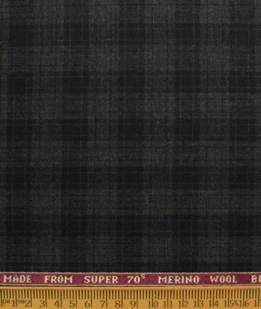 Raymond Men's 52% Merino Wool Super 70's Checks  2 Meter Unstitched Tweed Jacketing & Blazer Fabric (Grey & Black)