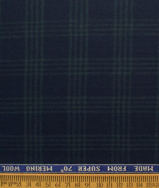 Raymond Men's 52% Merino Wool Super 70's Checks  2.20 Meter Unstitched Tweed Jacketing & Blazer Fabric (Dark Blue)