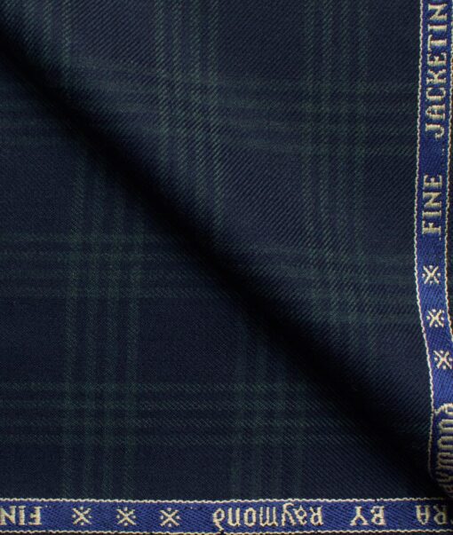 Raymond Men's 52% Merino Wool Super 70's Checks  2.20 Meter Unstitched Tweed Jacketing & Blazer Fabric (Dark Blue)