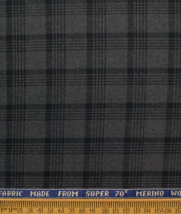 Raymond Men's 52% Merino Wool Super 70's Checks  2.20 Meter Unstitched Tweed Jacketing & Blazer Fabric (Dark Grey)