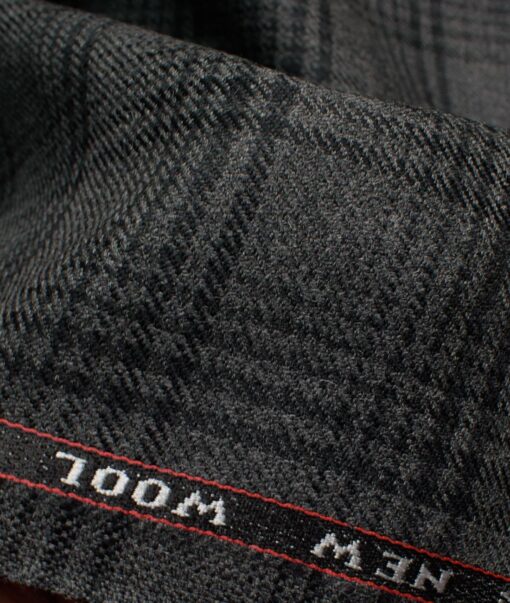 Raymond Men's 52% Merino Wool  Checks  2.20 Meter Unstitched Tweed Jacketing & Blazer Fabric (Dark Grey)
