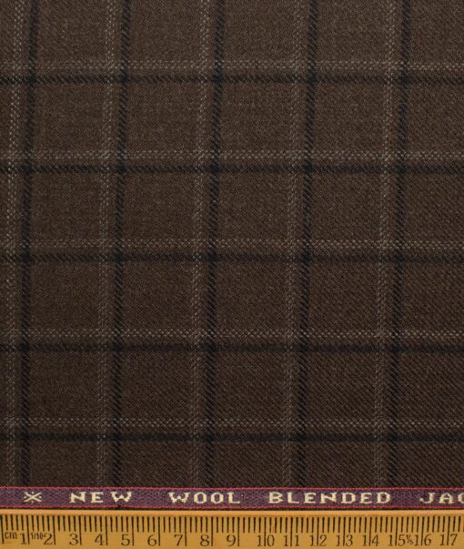 Raymond Men's 52% Merino Wool  Checks  2.20 Meter Unstitched Tweed Jacketing & Blazer Fabric (Brown)