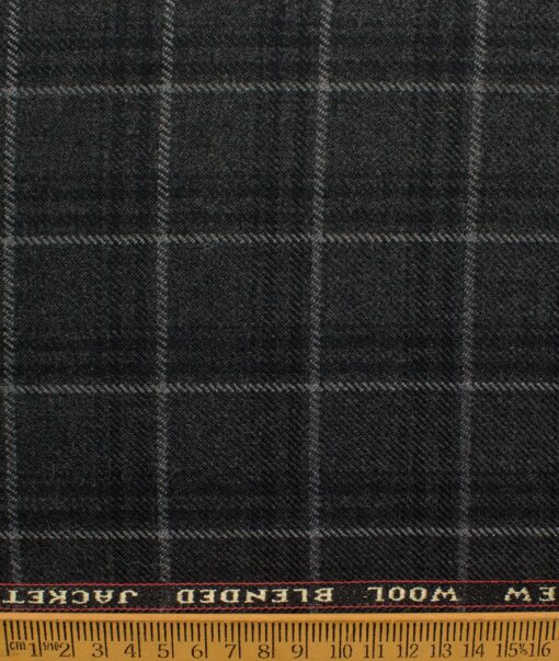 Raymond Men's 52% Merino Wool  Checks  2.20 Meter Unstitched Tweed Jacketing & Blazer Fabric (Dark Grey)