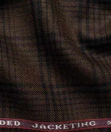 Raymond Men's 52% Merino Wool  Checks  2.20 Meter Unstitched Tweed Jacketing & Blazer Fabric (Dark Brown)
