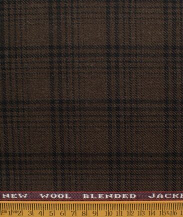 Raymond Men's 52% Merino Wool  Checks  2.20 Meter Unstitched Tweed Jacketing & Blazer Fabric (Dark Brown)