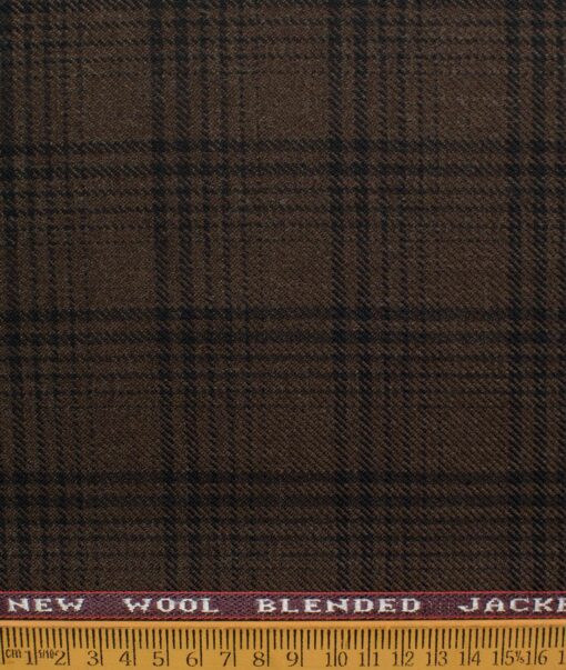 Raymond Men's 52% Merino Wool  Checks  2.20 Meter Unstitched Tweed Jacketing & Blazer Fabric (Dark Brown)