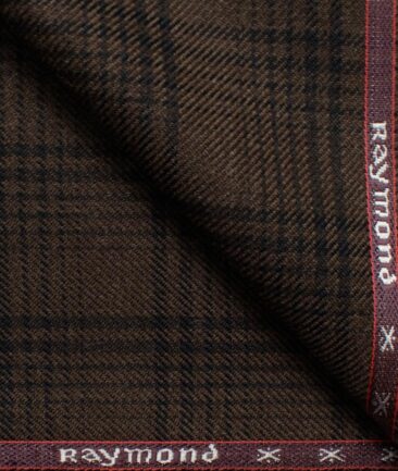 Raymond Men's 52% Merino Wool  Checks  2.20 Meter Unstitched Tweed Jacketing & Blazer Fabric (Dark Brown)