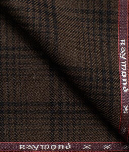 Raymond Men's 52% Merino Wool  Checks  2.20 Meter Unstitched Tweed Jacketing & Blazer Fabric (Dark Brown)