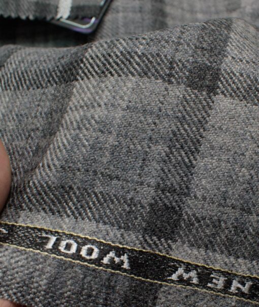 Raymond Men's 100% Merino Wool Checks  2.20 Meter Unstitched Tweed Jacketing & Blazer Fabric (Light Grey)